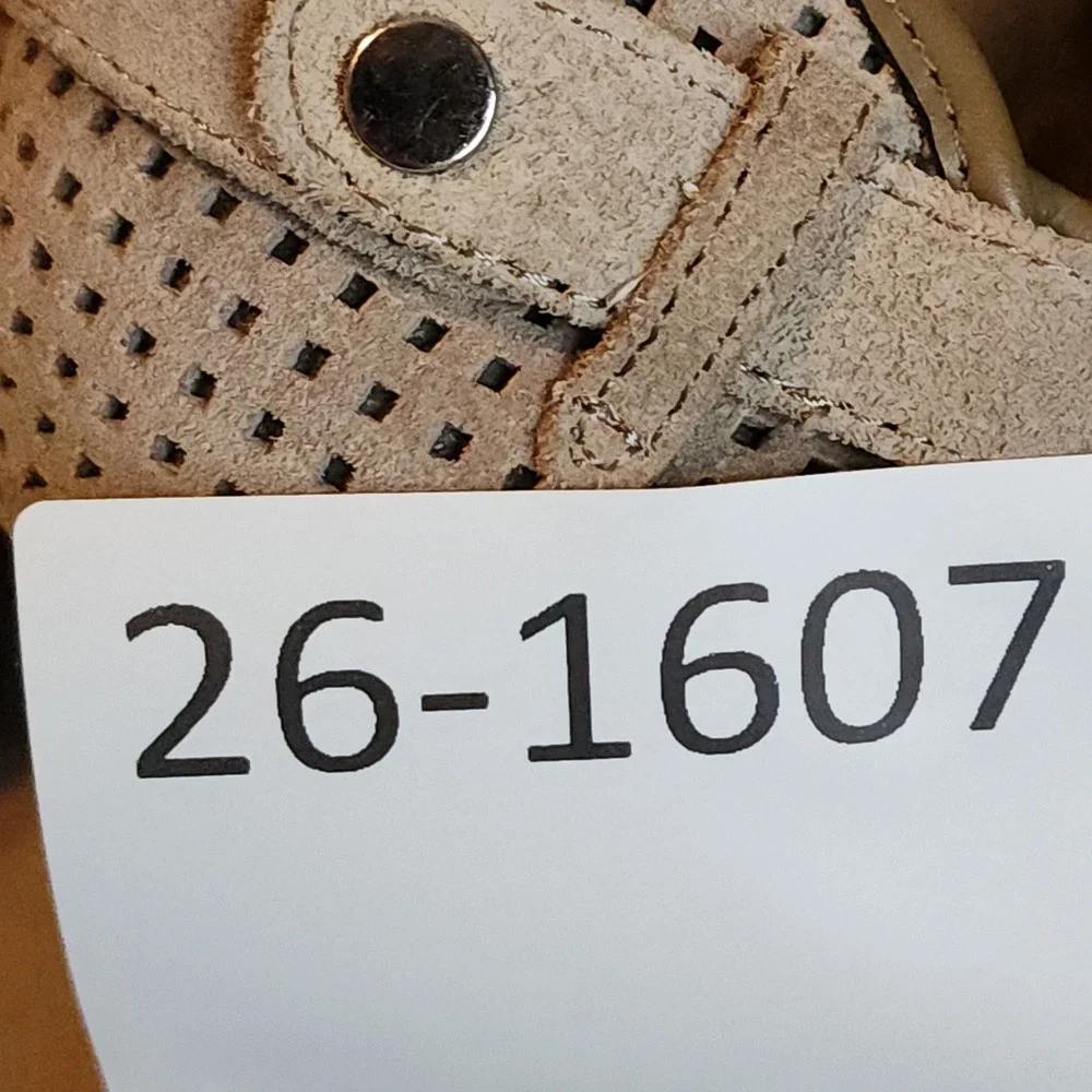Franco Sarto Ankle Booties 7.5M Women Taupe Perforated Leather Dale 2 Block Heel